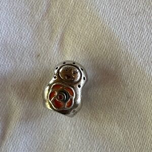 Pandora original Silver-tone Matryoshka Doll Charm with Red Enamel Accent